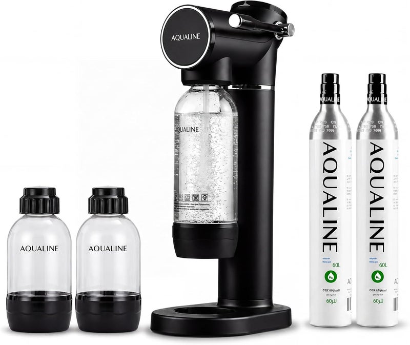 Aqualine Essence Sparkling Water Maker, Premium Kit | Home Soda Maker | 2x 60L CO2 Cylinders, 1L & 2x 500ml BPA-Free Bottles | Proudly Saudi | Black - Image 1