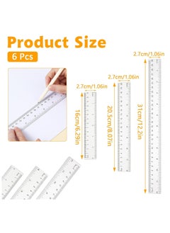 Oasisgalore 6PCS Clear Plastic Ruler Set - 3 Sizes with Inches & Metric for School & Office Use  - Image 3