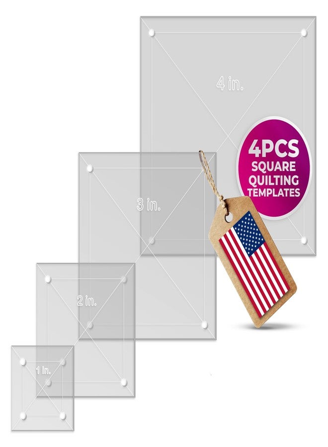LaserThing Quilting Acrylic Template Set | Precision Tools for Quilting Enthusiasts | Square Design | Includes Sizes 4", 3", 2", 1" | 1/8 Clear Acrylic | 1/4" Seam Allowance for Accuracy - Image 1