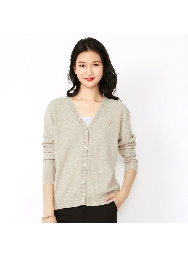 Hengyuanxiang Solid Color Rhinestone Pure Wool V-Neck Knitted Cardigan Warm Wool Cardigan Coat - Image 2