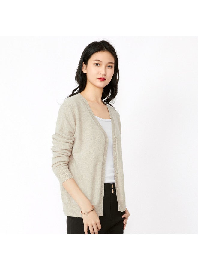 Hengyuanxiang Solid Color Rhinestone Pure Wool V-Neck Knitted Cardigan Warm Wool Cardigan Coat - Image 3
