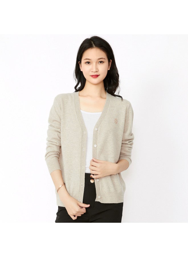 Hengyuanxiang Solid Color Rhinestone Pure Wool V-Neck Knitted Cardigan Warm Wool Cardigan Coat - Image 4
