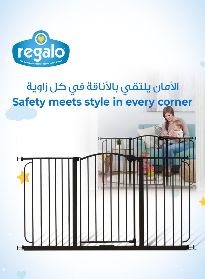 Regalo Extra Wide Safety Gate for Baby or Pet | Adjustable Metal Frame Fits 77–147 cm Openings | Pressure Mount with Door | 76 cm Tall | Walk Through | With Extensions | Bronze  - Image 2