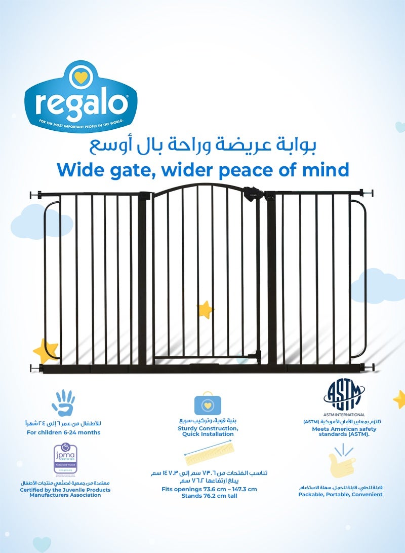 Regalo Extra Wide Safety Gate for Baby or Pet | Adjustable Metal Frame Fits 77–147 cm Openings | Pressure Mount with Door | 76 cm Tall | Walk Through | With Extensions | Bronze  - Image 4