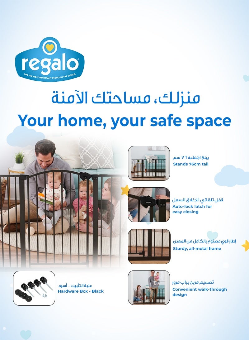 Regalo Extra Wide Safety Gate for Baby or Pet | Adjustable Metal Frame Fits 77–147 cm Openings | Pressure Mount with Door | 76 cm Tall | Walk Through | With Extensions | Bronze  - Image 5