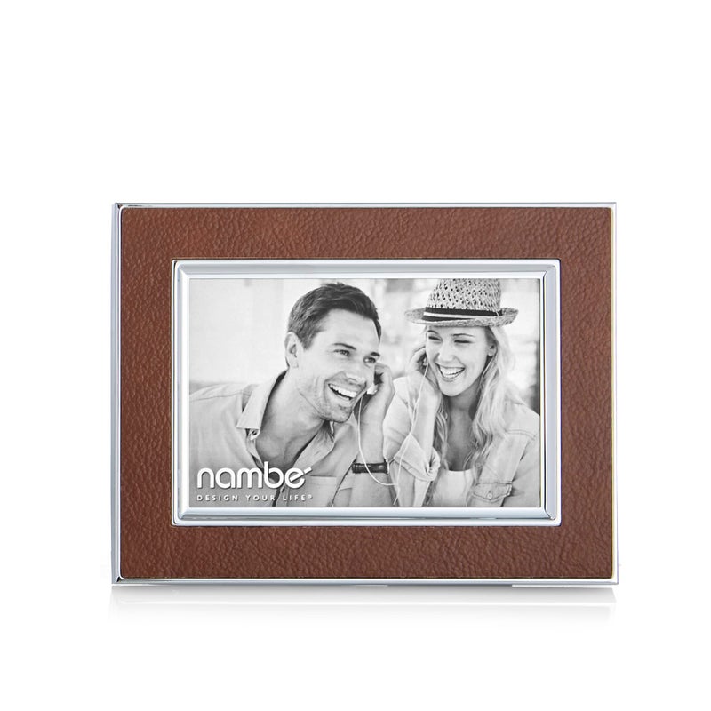 Nambe Novara Picture Frame 4 x 6  Photo Frame with Tempered Glass  Tabletop Display Family Friends Wedding Gift Home Office Dcor  Silver Plate and Genuine Leather - Image 1