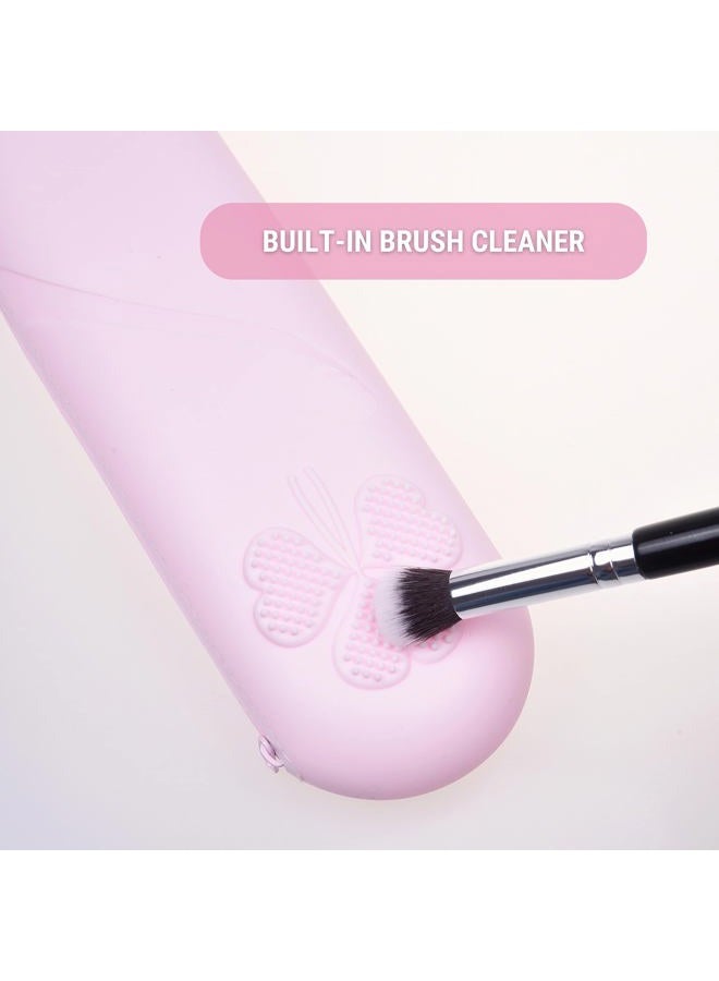 ECO-FUSED Travel Makeup Brush Holder with Zipper, 2 Pack, Silicon Trendy and Portable Cosmetic Face Brushes Holder, Soft and Sleek Makeup Tools Organizer for Travel (Pink & Black) - Image 4