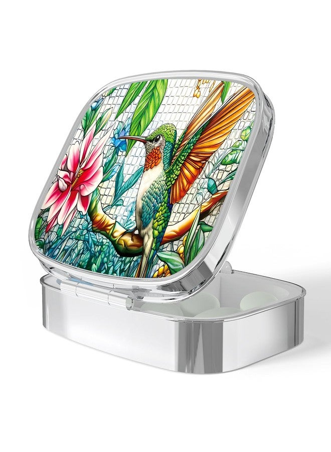 VANCANYOHO Pill Box-2 Compartment Small Pill Case Portable for Pocket & Purse Single Pill Carrier Pill Container to Hold Vitamins Medication Fish Oil and Supplements BPA-Free(Hummingbird - Image 1