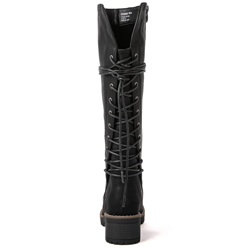 GLOBALWIN Womenâ€™s Black Lace Up Back Boots Knee High Boots Fashion Boots For Women 7M - Image 5