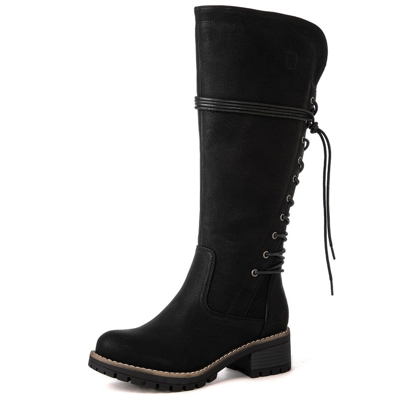 GLOBALWIN Womenâ€™s Black Lace Up Back Boots Knee High Boots Fashion Boots For Women 7M - Image 2