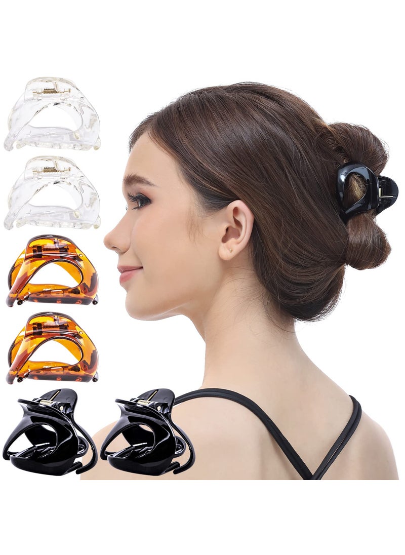 RC ROCHE ORNAMENT - RC ROCHE ORNAMENT 6 Pcs Womens Oval Hollow Curved Jaw Clamp Barrette Interlocking Teeth No Slip Grip Beauty Fashion Girls Classic Plastic Accessory Hair Clip, Medium Black,Brown,Clear - Image 1