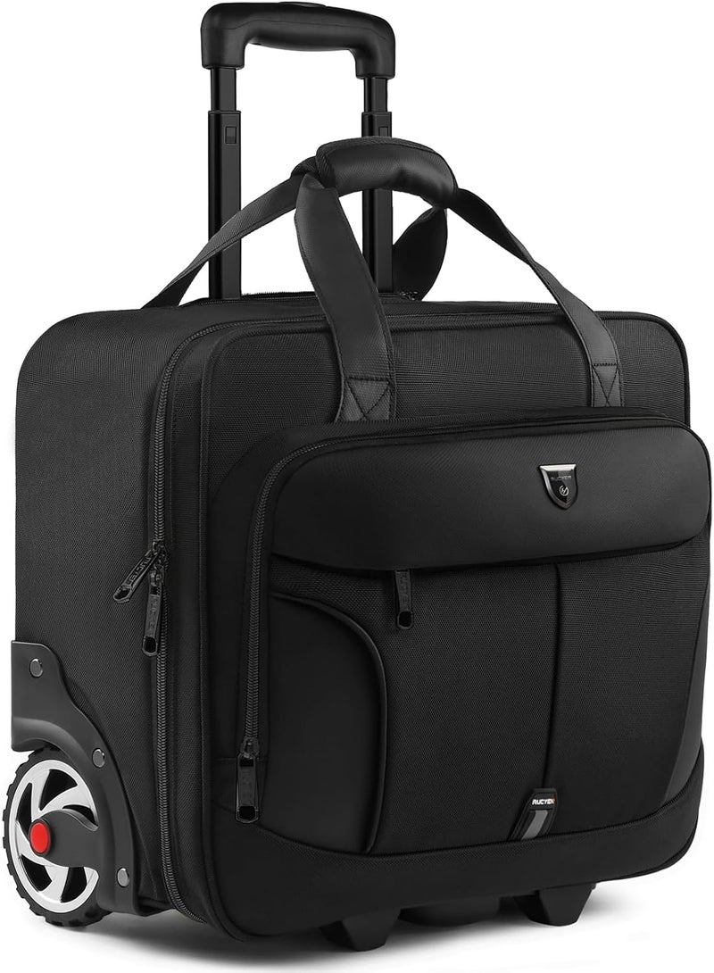 Rolling Laptop Bag,Rolling Briefcase for Men & Women,Laptop Briefcase on Wheels,Carry On Bag for Business Travel, Black+Black Zipper, Contemporary