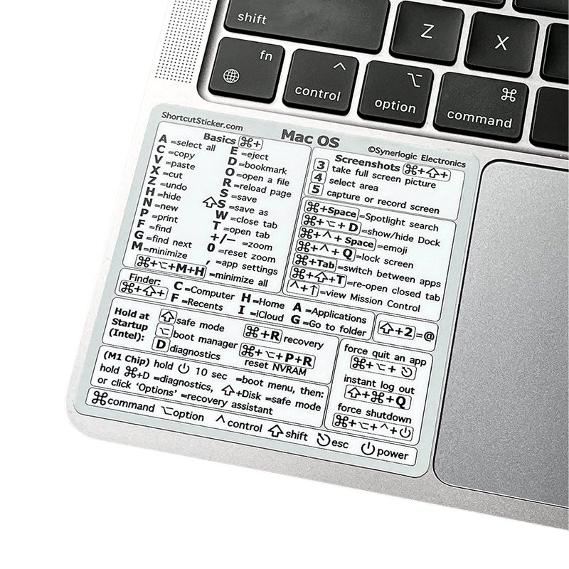 Synerlogic Synerlogic 5pcs Mac OS Shortcuts Sticker  Keyboard Stickers for macOS  NoResidue Laminated Vinyl MacBook Cheatsheet for Laptop  MacBook Shortcuts 2025 White5pk