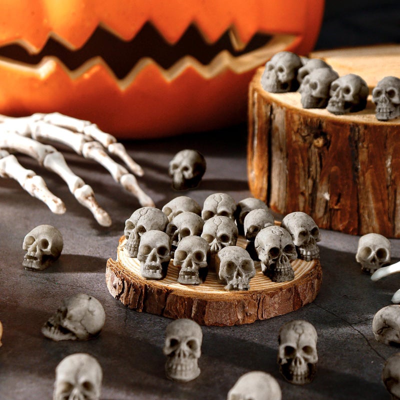 VICROIC 24 PCS Mini Skull Heads, Miniature Skeleton Heads Figurines, Tiny Resin Skulls for Crafts Halloween Party Micro Landscape Cake Topper Plants Outdoor Decoration - Image 4