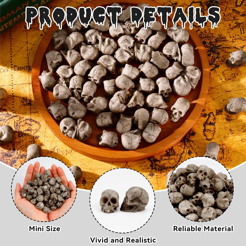 VICROIC 24 PCS Mini Skull Heads, Miniature Skeleton Heads Figurines, Tiny Resin Skulls for Crafts Halloween Party Micro Landscape Cake Topper Plants Outdoor Decoration - Image 3