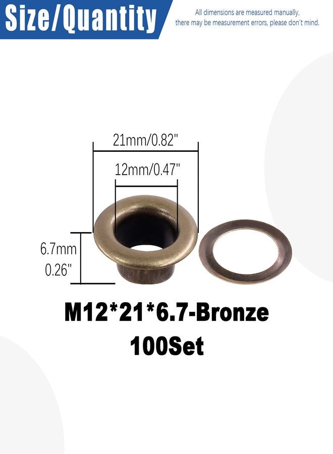 Glarks 100Pcs 12MM Bronze Metal Thickened Grommet Eyelets with Washers Kit for Fabric, Canvas, Curtain, Clothing, Leather Repair - Image 2