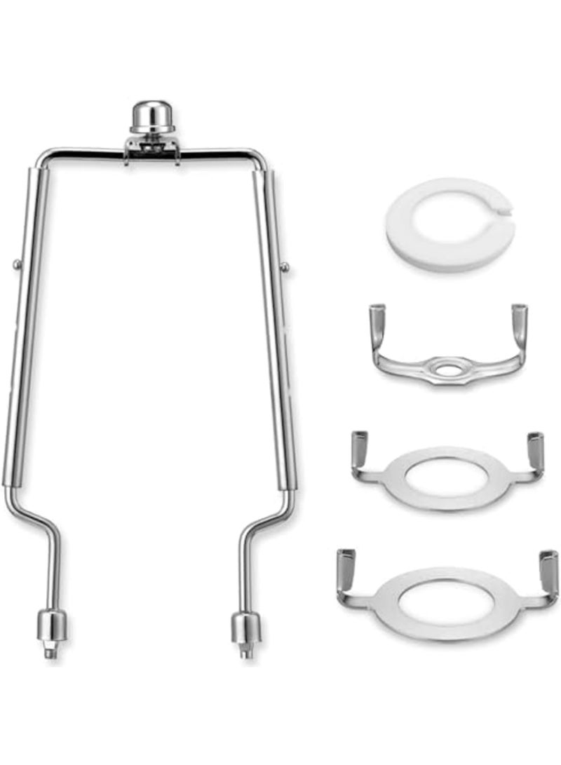 Adjustable Lamp Harp Kit with Hardware Parts,7-10 Inch Lamp Shade Holder,Includes Harp Frame,Finials,Standard Saddle,UNO Fitter Adapter for E14 E26 E27 Light Bases,Durable Lamp Accessories (Silver) - Image 1