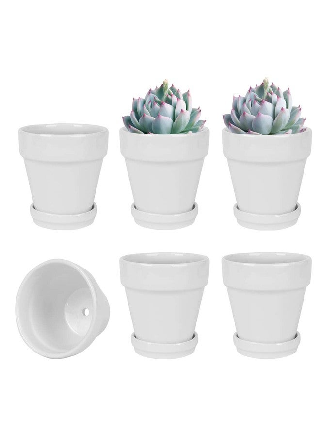 vensovo 4 Inch White Ceramic Pot for Plant with Saucer - 6 Pack Small Ceramic Plant Pot with Drainage Hole, Flower Pot with Tray, Succulent Pot for Indoor Outdoor Plant - Image 1