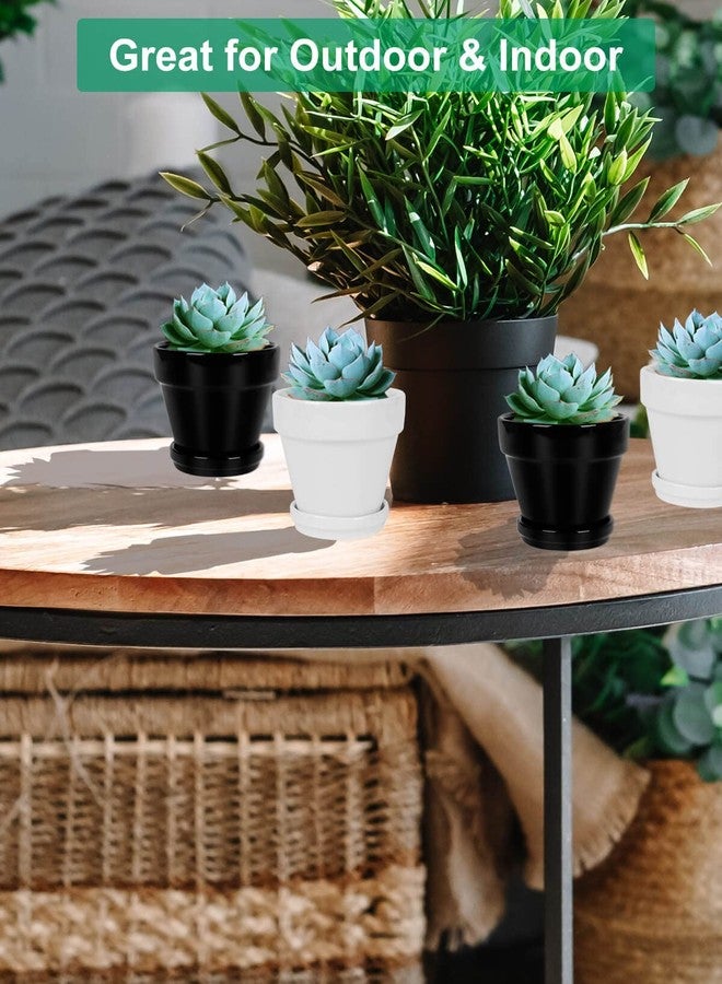 vensovo 4 Inch White Ceramic Pot for Plant with Saucer - 6 Pack Small Ceramic Plant Pot with Drainage Hole, Flower Pot with Tray, Succulent Pot for Indoor Outdoor Plant - Image 3
