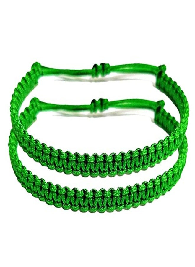 LIGAMENT Thread Plain Nazariya Bracelet Adjustable For Unisex (Green) - Image 2