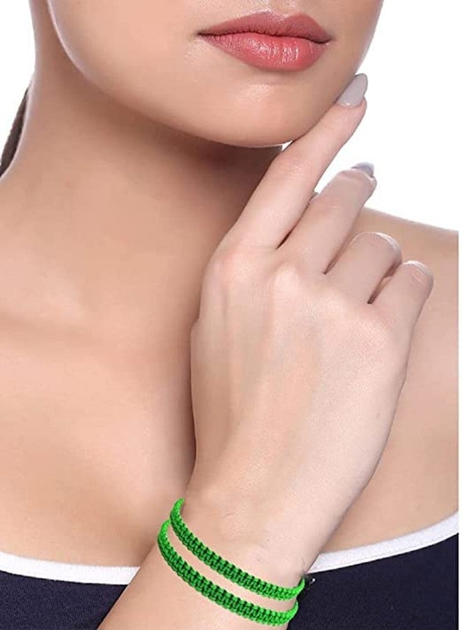 LIGAMENT Thread Plain Nazariya Bracelet Adjustable For Unisex (Green) - Image 4