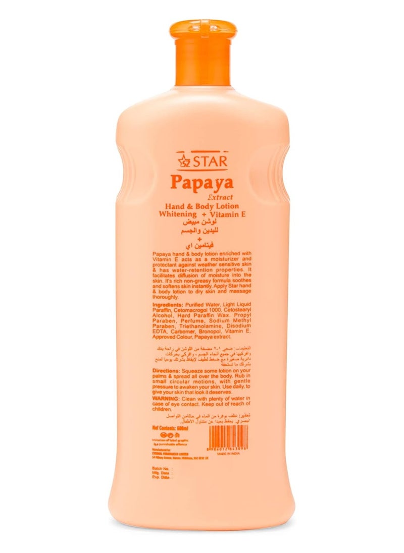 SZ Star - Papaya Extract Nourishing Body Lotion – Deep Hydration & Skin Brightening Hand Lotion with Vitamin E – Soothes Dry Skin, Restores Radiance & Softness – Moisturizer For Hands, Face, Feet and Body (600ml x 2) - Image 1