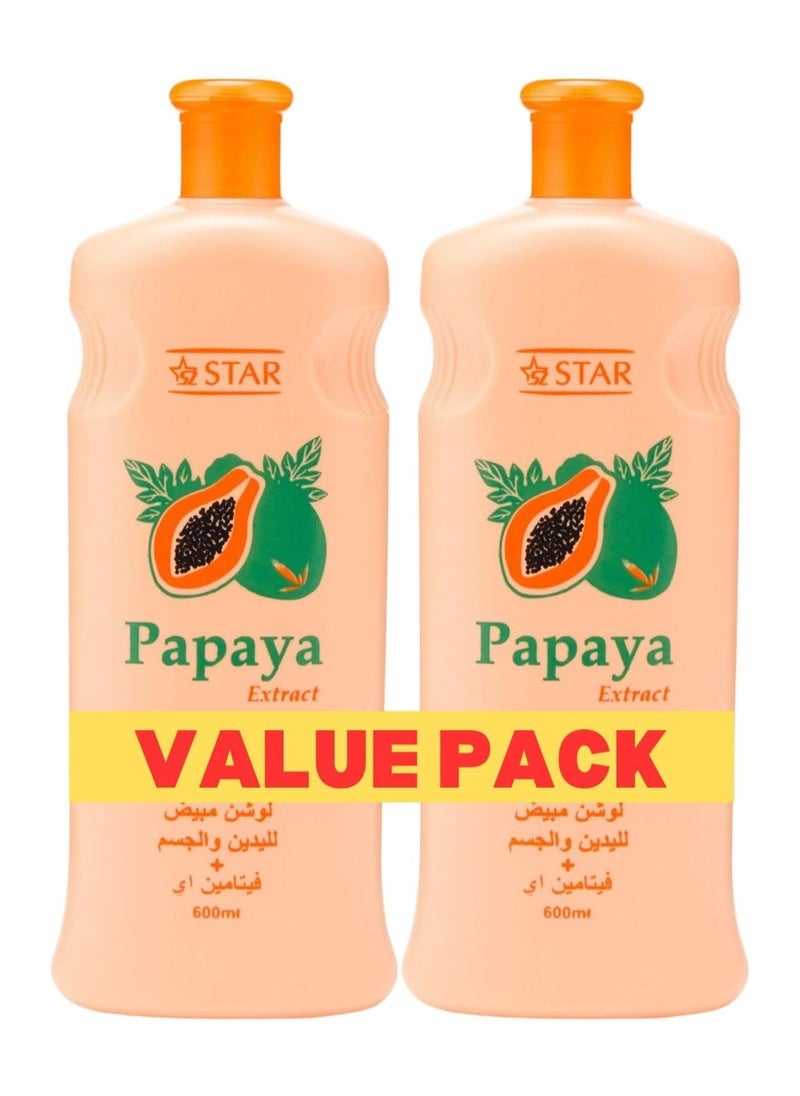 SZ Star - Papaya Extract Nourishing Body Lotion – Deep Hydration & Skin Brightening Hand Lotion with Vitamin E – Soothes Dry Skin, Restores Radiance & Softness – Moisturizer For Hands, Face, Feet and Body (600ml x 2) - Image 1