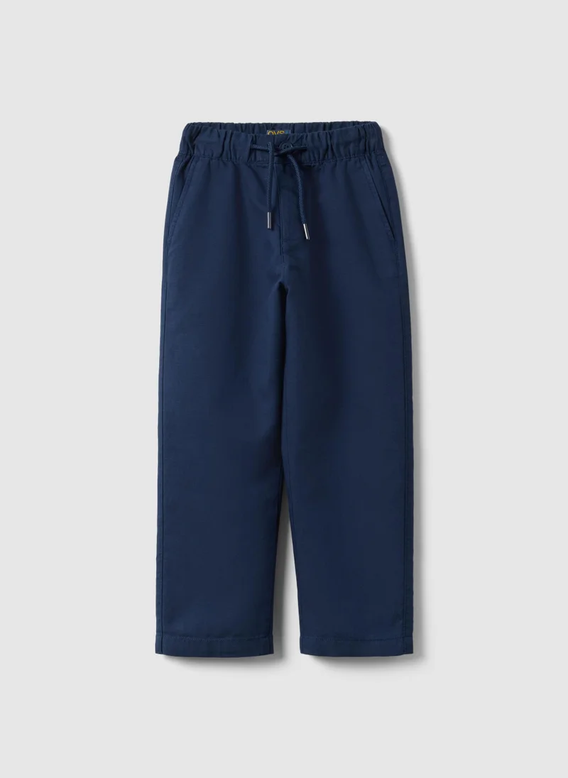 او في اس OVS Kids' Regular Fit Blue Cotton And Linen Blend Chino Trousers
