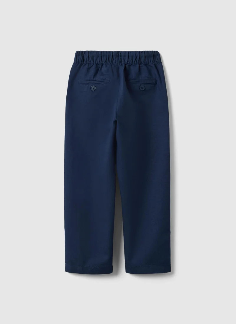 او في اس OVS Kids' Regular Fit Blue Cotton And Linen Blend Chino Trousers