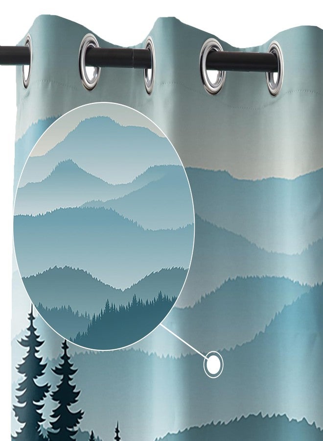 Renaiss Mountain Forest Blackout Curtains for Bedroom Blue Abstract Misty Trees Woodland Window Curtain Nature Landscape Window Drapes for Living Room Darkening Curtains 2 Panels Set, 42x63 Inch - Image 3