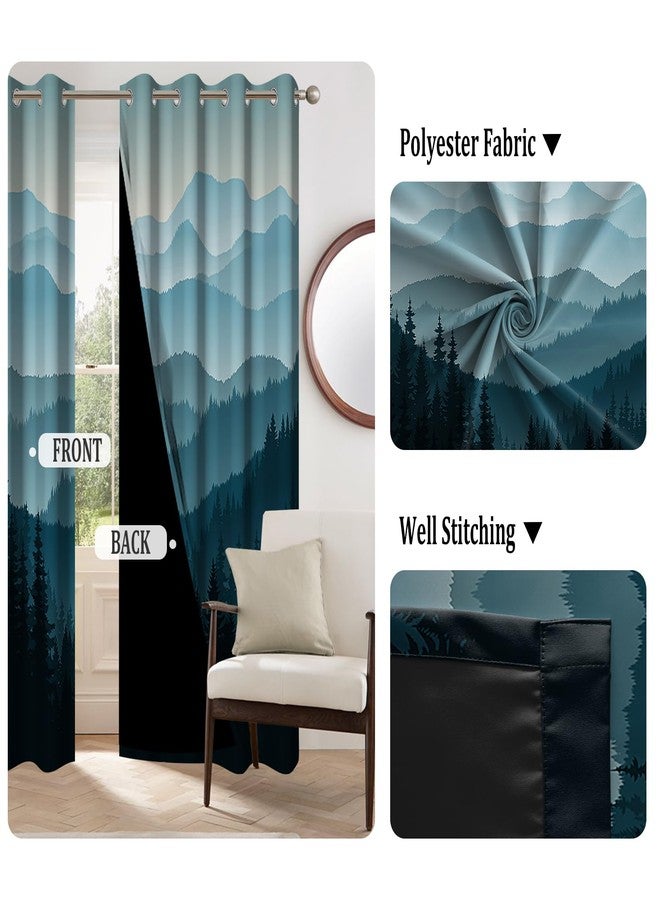 Renaiss Mountain Forest Blackout Curtains for Bedroom Blue Abstract Misty Trees Woodland Window Curtain Nature Landscape Window Drapes for Living Room Darkening Curtains 2 Panels Set, 42x63 Inch - Image 4