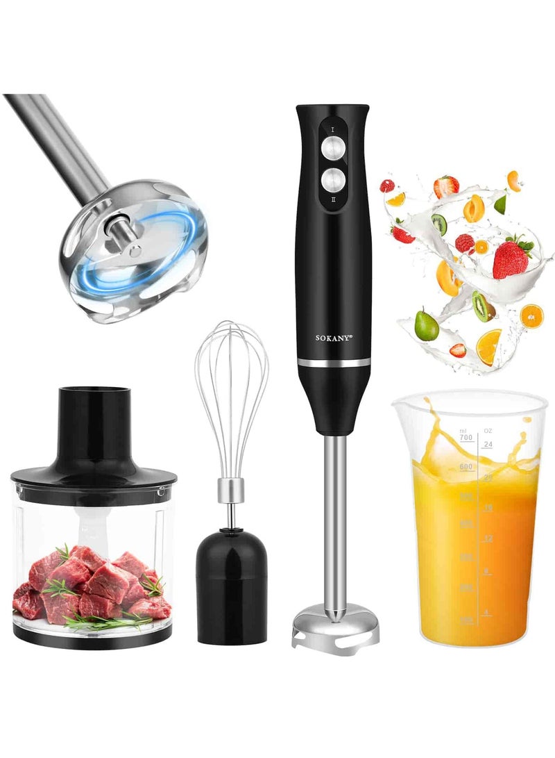 sokany 4-in-1 Hand Blender Chopper Whisker Mixer | Durable Stainless Steel Blade & Removable Stick | Comes with 750ml Plastic Jar, 550ml Chopper and Blending Wand - Image 1