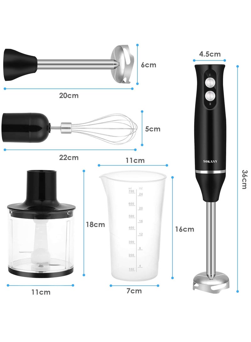 4-in-1 Hand Blender Chopper Whisker Mixer | Durable Stainless Steel Blade & Removable Stick | Comes with 750ml Plastic Jar, 550ml Chopper and Blending Wand