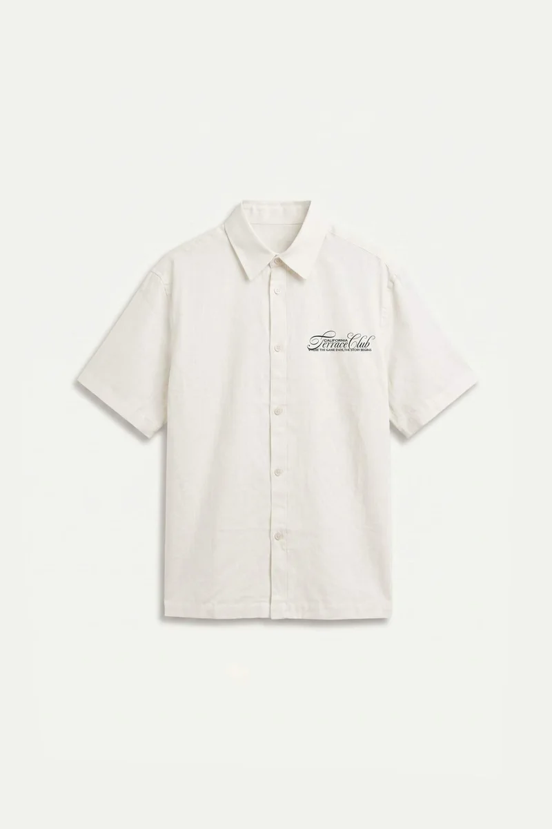 ديفاكتو Boxy Fit Shirt Collar Embroidered Cotton Short Sleeve Shirt