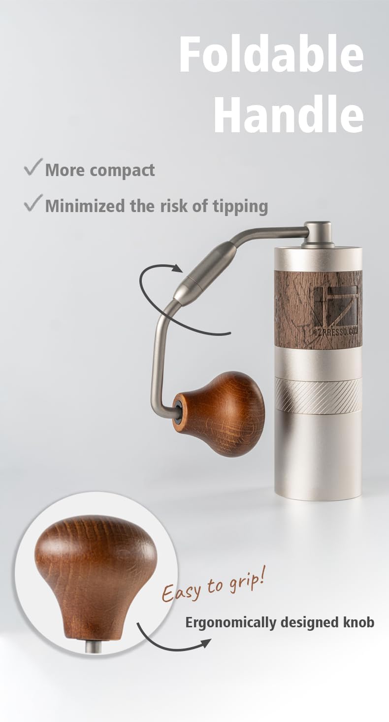 1 زد بريسو مطحنة قهوة يدوية 1Zpresso Q2 S، إصدار سباعي، مقبض قابل للطي، حجم صغير نحيف للسفر، ستانلس ستيل، طحن القهوة - Image 4