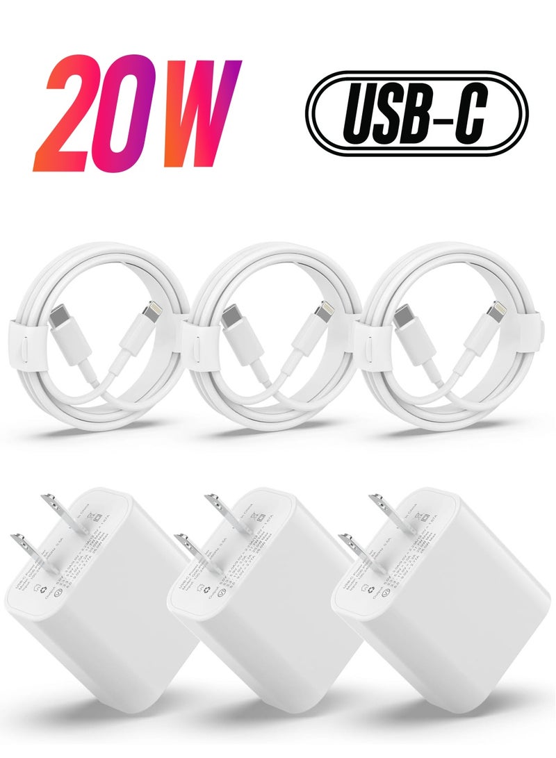 ELTRAZONE USB C Charger iPhone Charger Fast Charging【MFi Certified】3Pack 20W Type C Wall Charger Block with 6FT Long USB C to Lightning Cable Compatible for iPhone 14Pro/13 Pro/12/12 Pro Max/11/XS Max/XS/XR/X/8  - Image 1