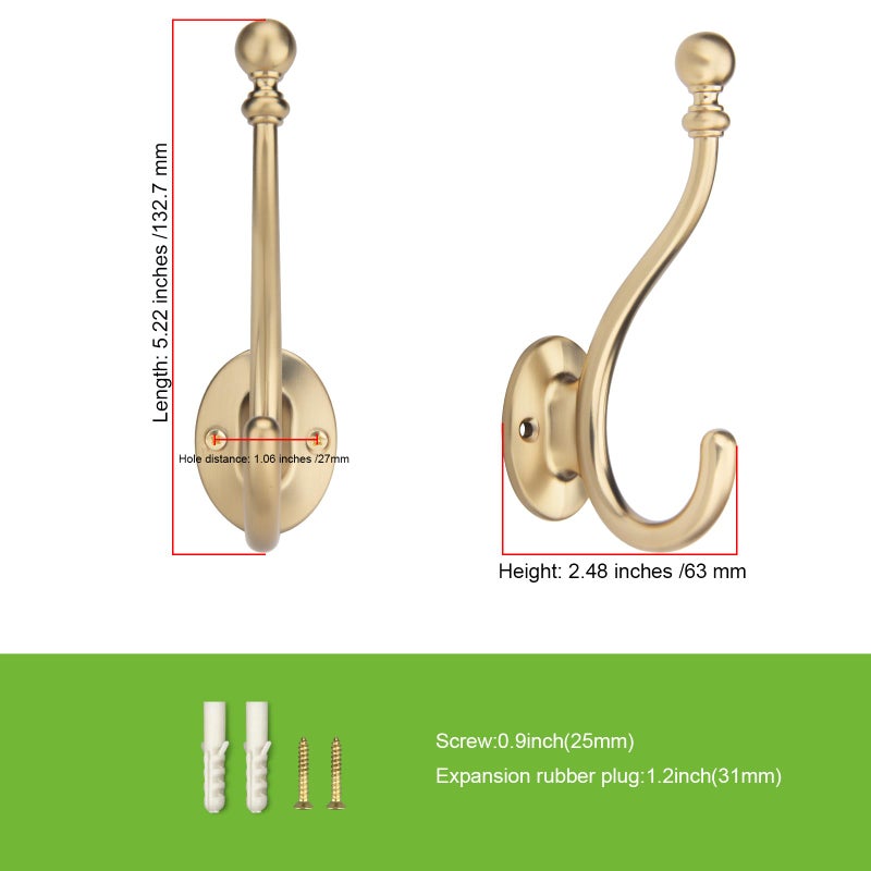 TUNNY Towel Hooks Bathroom - 5 Pack Champagne Bronze Coat Hook Robe Hooks Decorative Wall Hooks for Bathroom Bedroom Kitchen Towel Robe Clothes Cabinet Closet Bathroom Hardware - Image 2
