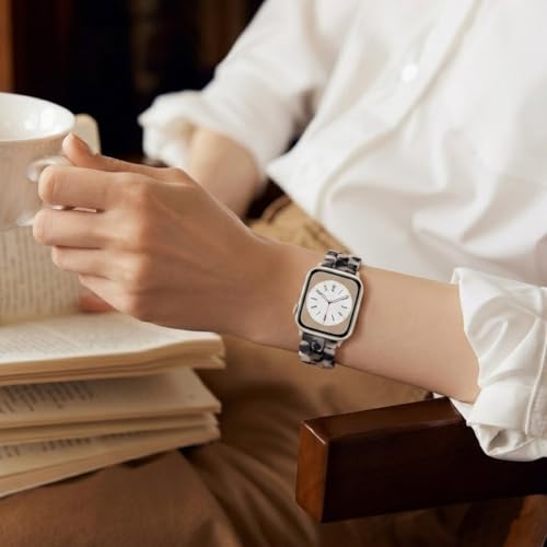 V-MORO Resin Band Compatible with Apple Watch 46mm/45mm/44mm/42mm Women Fashion Dressy Strap Bracelet lightweight Cute Wristband for iWatch Bands Series 11 10 9 8 7 6 5 4 3 2 1 SE2/3(Black Floral) - Image 2