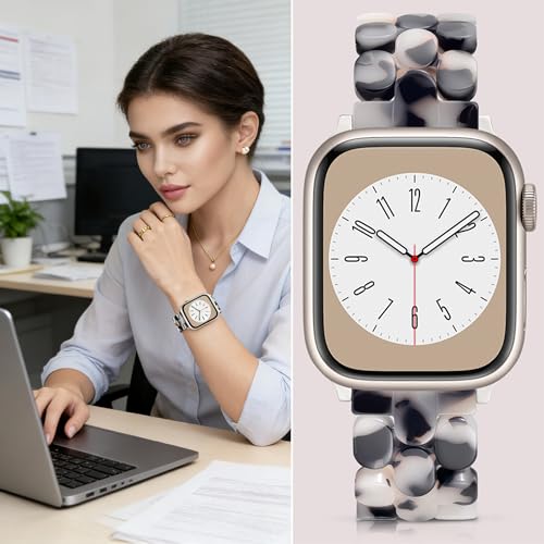 V-MORO Resin Band Compatible with Apple Watch 46mm/45mm/44mm/42mm Women Fashion Dressy Strap Bracelet lightweight Cute Wristband for iWatch Bands Series 11 10 9 8 7 6 5 4 3 2 1 SE2/3(Black Floral) - Image 3