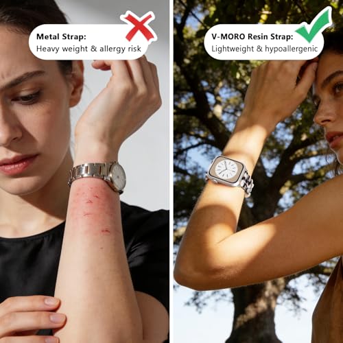 V-MORO Resin Band Compatible with Apple Watch 46mm/45mm/44mm/42mm Women Fashion Dressy Strap Bracelet lightweight Cute Wristband for iWatch Bands Series 11 10 9 8 7 6 5 4 3 2 1 SE2/3(Black Floral) - Image 5