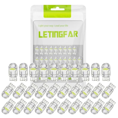 LETINGFAR 194 LED Light Bulb White 6000K Pack of 30, 168 2825 W5W T10 Wedge COB Bulbs Error Free for Car Dome Map Door Courtesy License Plate - Image 1