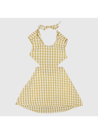 Yellow Checkered Sleeveless Dress