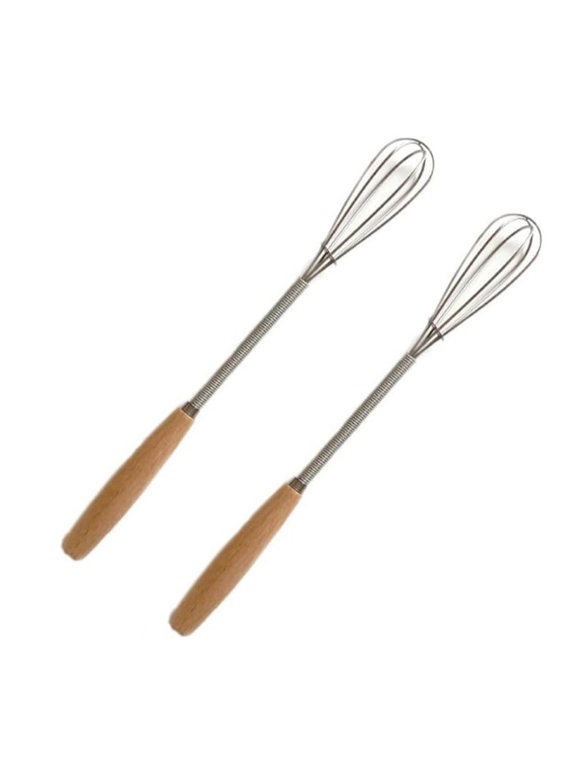 قطعتين من مضرب بيض يدوي صغير من استانلس ستيل مع يد خشبية - خفاقة صغيرة لصنع رغوة كريمة، ولخط الصلصة والصوص في الأوعية الصغيرة، مثالية لخفق البيض، الطبخ، ومزج المكونات وخلط الصلصات - Image 1