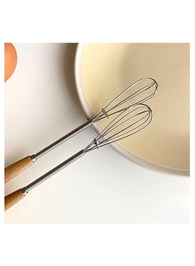 قطعتين من مضرب بيض يدوي صغير من استانلس ستيل مع يد خشبية - خفاقة صغيرة لصنع رغوة كريمة، ولخط الصلصة والصوص في الأوعية الصغيرة، مثالية لخفق البيض، الطبخ، ومزج المكونات وخلط الصلصات - Image 5