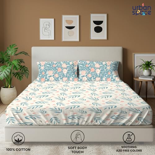 Urban Space 144 TC Divine 100% Cotton Bedsheet for King Bed, Cotton Bedsheet with 2 Pillow Covers (Size 108 x 108 inches, Raina Blue, King Size) - Image 2