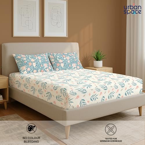 Urban Space 144 TC Divine 100% Cotton Bedsheet for King Bed, Cotton Bedsheet with 2 Pillow Covers (Size 108 x 108 inches, Raina Blue, King Size) - Image 3