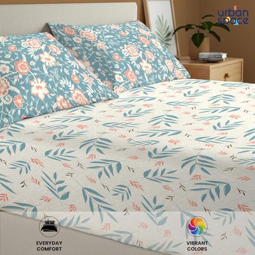 Urban Space 144 TC Divine 100% Cotton Bedsheet for King Bed, Cotton Bedsheet with 2 Pillow Covers (Size 108 x 108 inches, Raina Blue, King Size) - Image 4