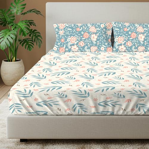 Urban Space 144 TC Divine 100% Cotton Bedsheet for King Bed, Cotton Bedsheet with 2 Pillow Covers (Size 108 x 108 inches, Raina Blue, King Size) - Image 1