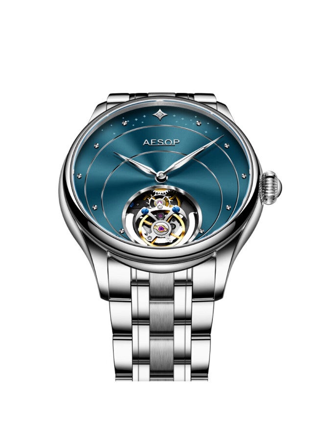 Aesop Spinning Wheel Skeleton Mechanical Men's Watch With Steel Band, Ultra-thin Luminous Waterproof Swiss Quality Wrisch Birthday Gift - Image 3