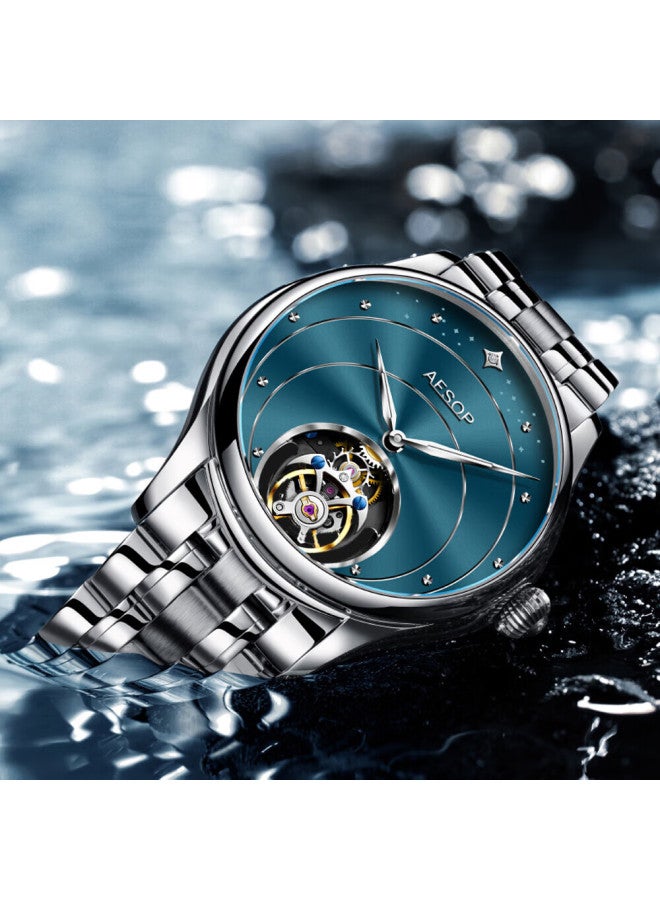 Aesop Spinning Wheel Skeleton Mechanical Men's Watch With Steel Band, Ultra-thin Luminous Waterproof Swiss Quality Wrisch Birthday Gift - Image 5
